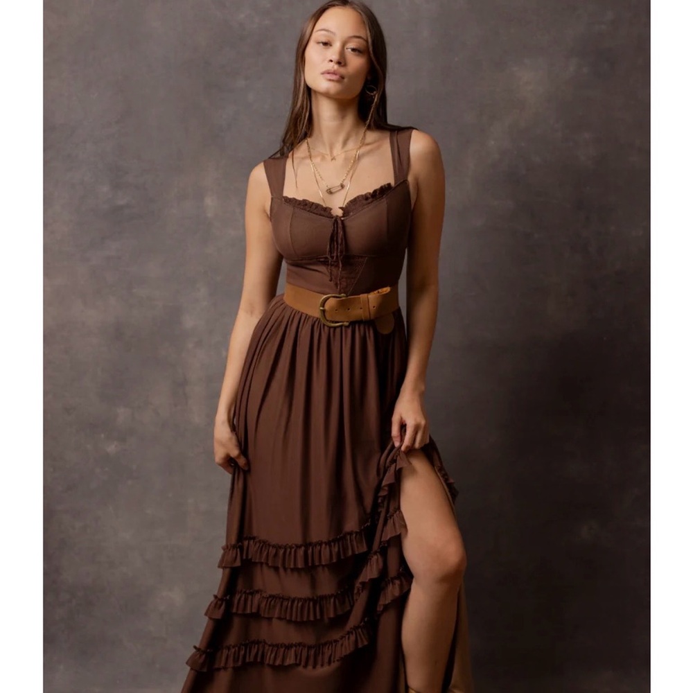 Joyfolie Chocolate Brown Maxi Dress